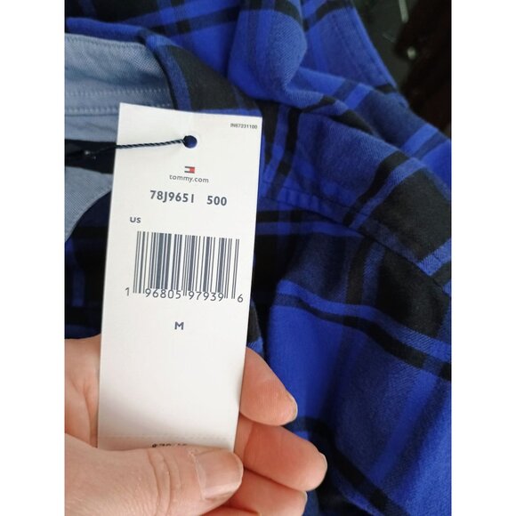 Tommy Hilfiger Men's Regular Fit Cotton Blue Plaid Flannel Long Sleeve Casual - Picture 9 of 10